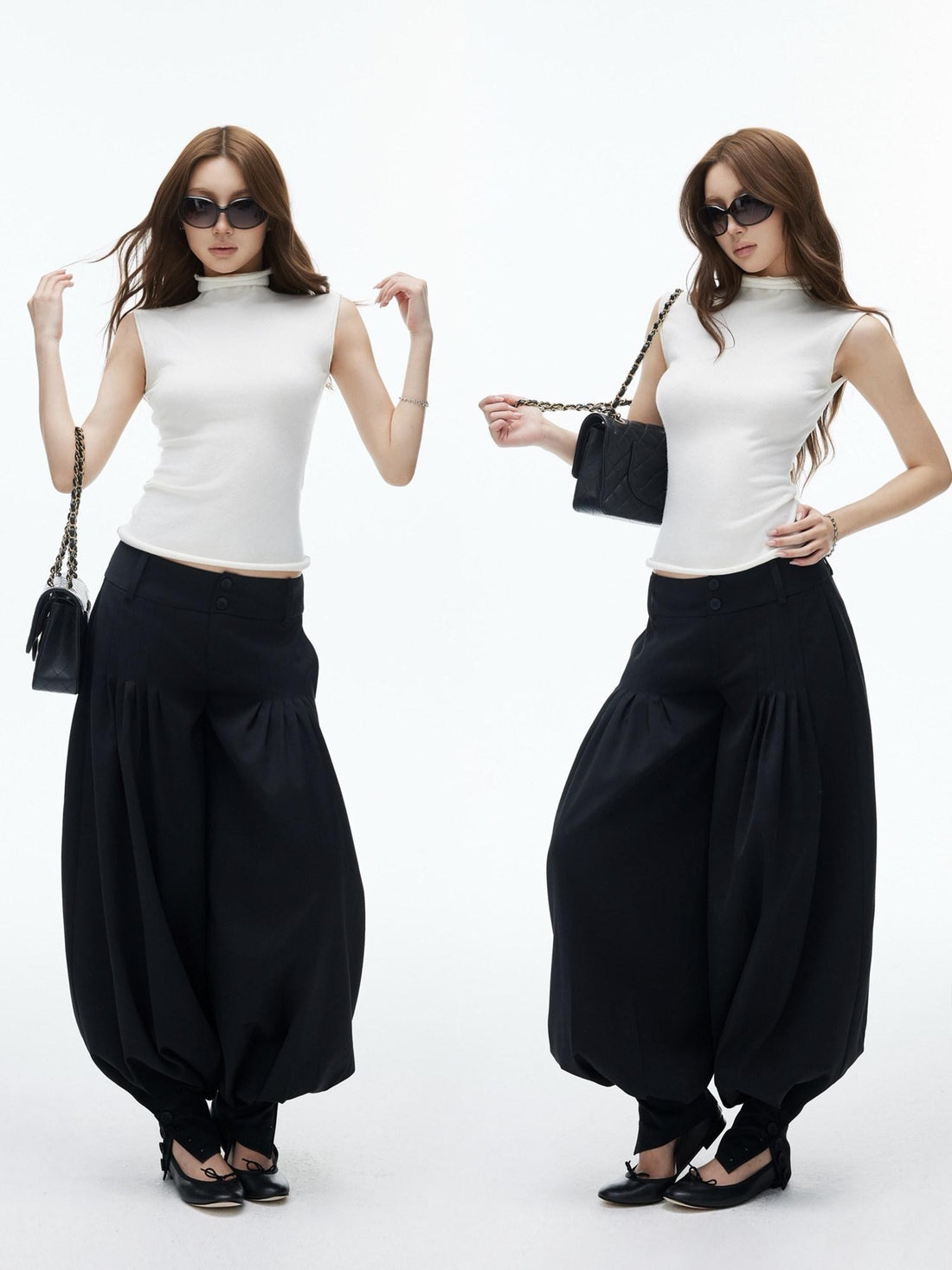 iamxiaa Two Tone Stand Collar Rolled Hem Women&