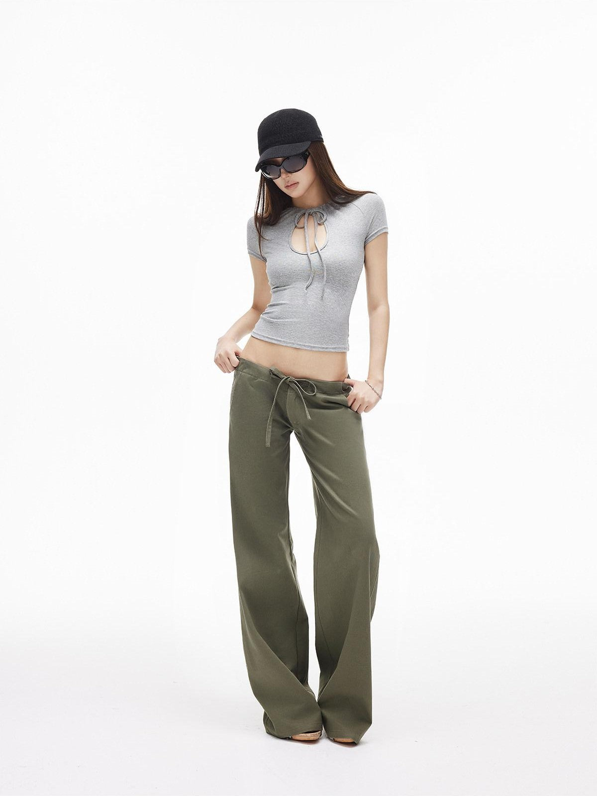 iamxiaa Two Tone Street Low Rise Drawstring Slim Women&