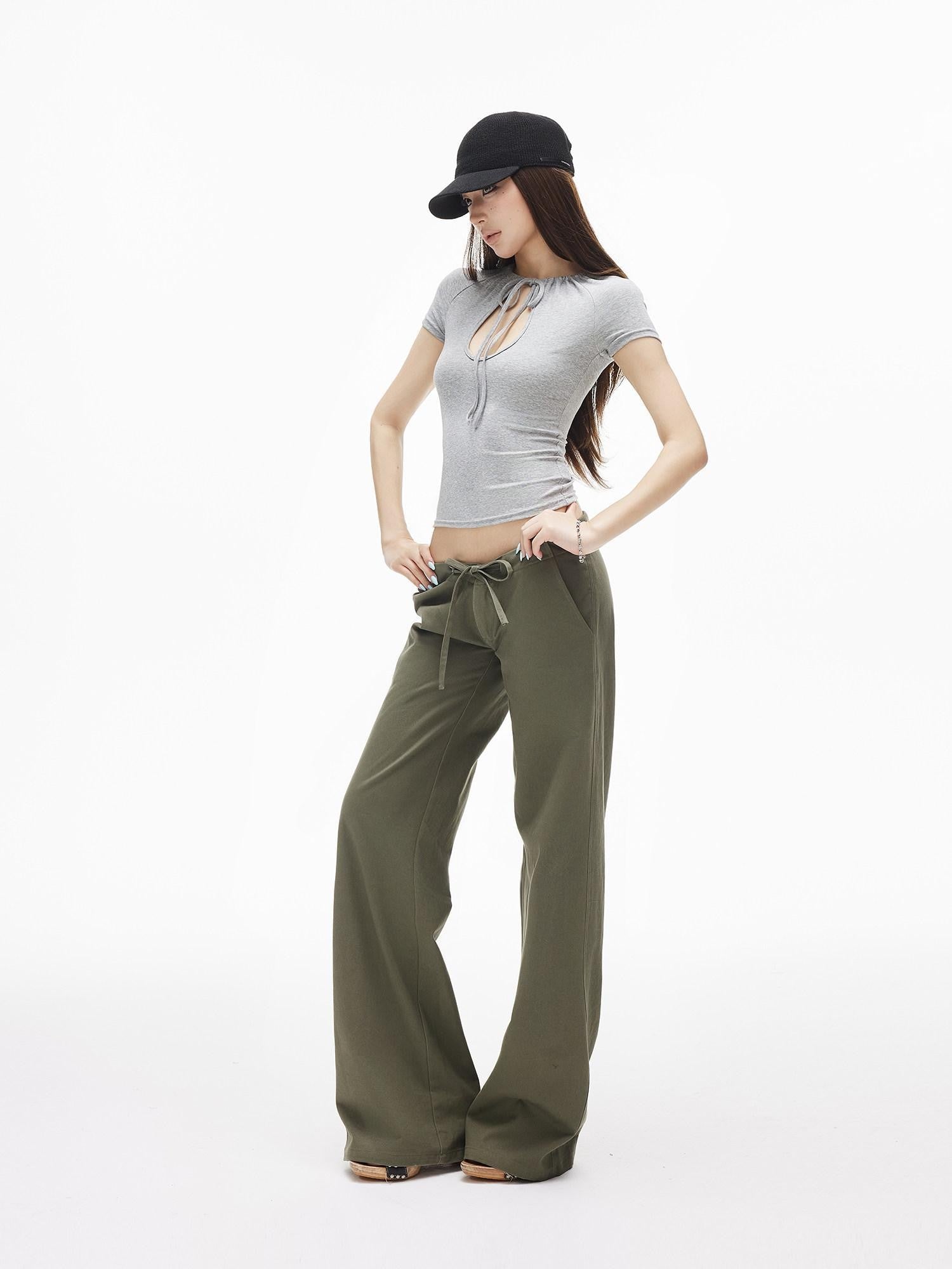 iamxiaa Two Tone Street Low Rise Drawstring Slim Women&