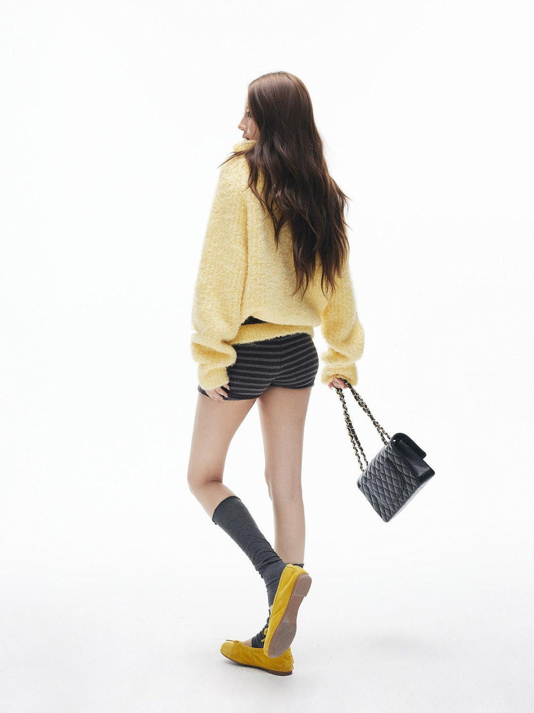 iamxiaa Two Tone Striped Handknit Ribbed Hem Women&