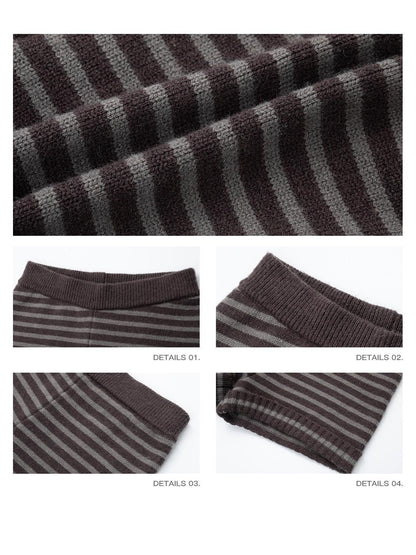 iamxiaa Two Tone Striped Handknit Ribbed Hem Women&