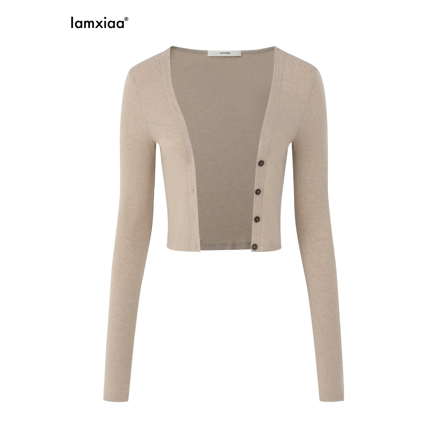 iamxiaa_Two_Tone_Thumbhole_Long_Sleeve_Bone_Button_Knit_Women&