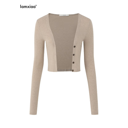 iamxiaa_Two_Tone_Thumbhole_Long_Sleeve_Bone_Button_Knit_Women&