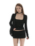 iamxiaa Two Tone Thumbhole Long Sleeve Bone Button Knit Women&