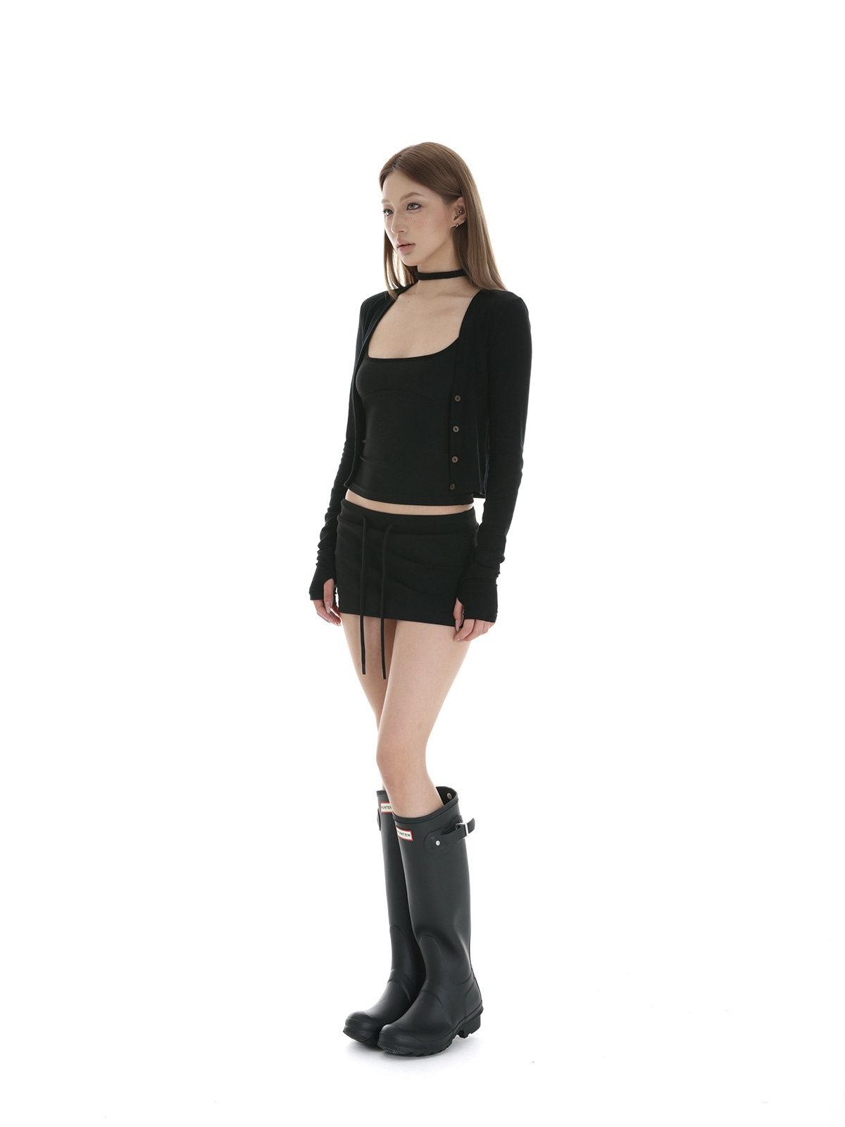 iamxiaa Two Tone Thumbhole Long Sleeve Bone Button Knit Women&