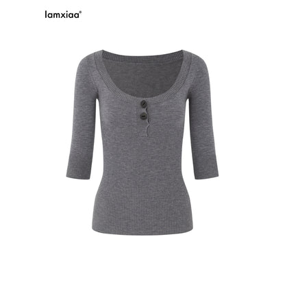 iamxiaa_Two_Tone_U_Neck_Henley_Bone_Button_Women&