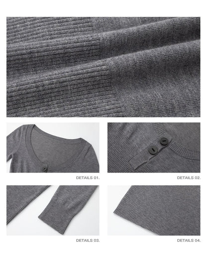iamxiaa Two Tone U Neck Henley Bone Button Women&