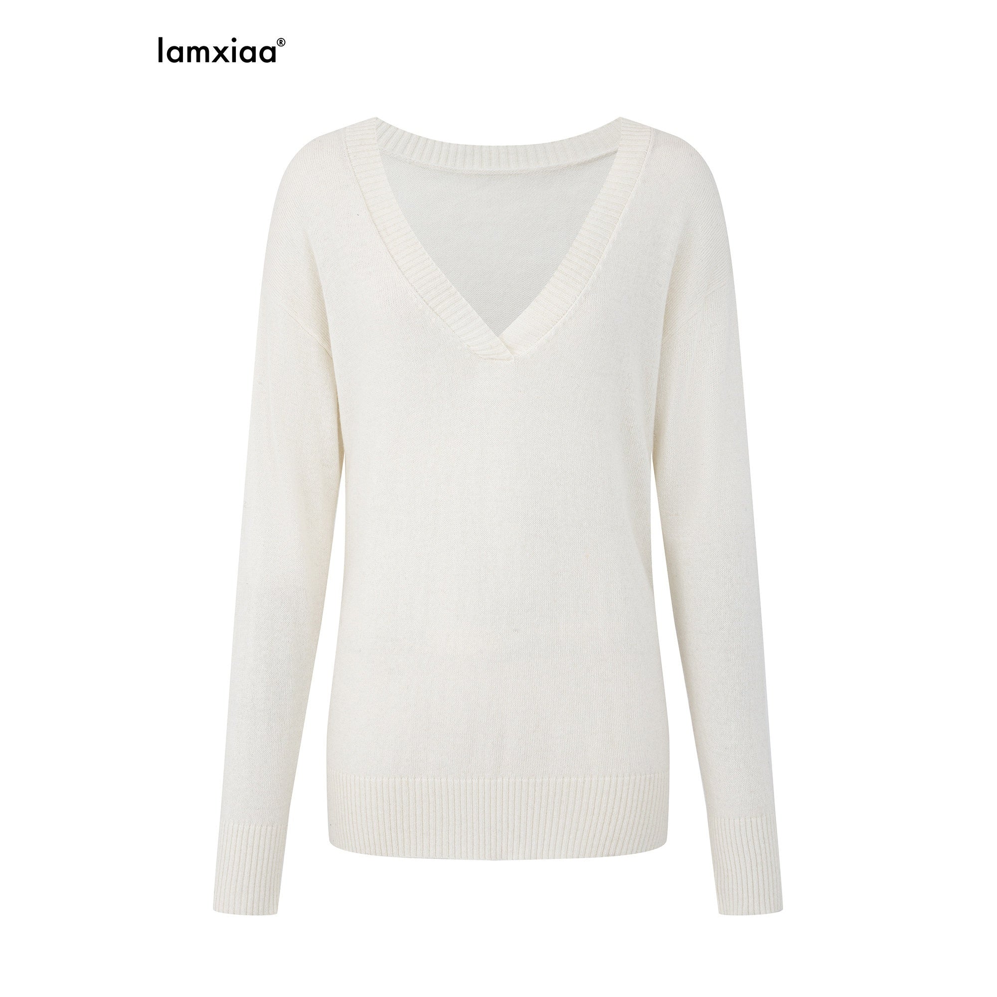 iamxiaa_Two_Tone_V-neck_Drop_Shoulder_Women&