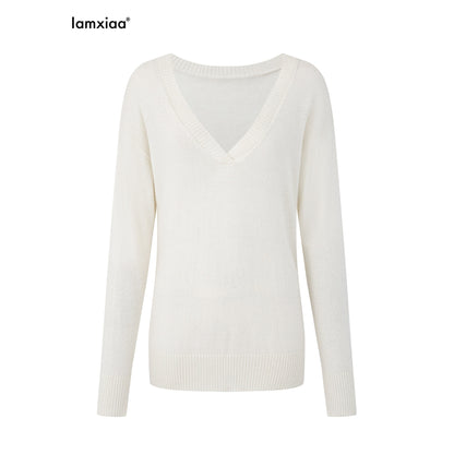 iamxiaa_Two_Tone_V-neck_Drop_Shoulder_Women&