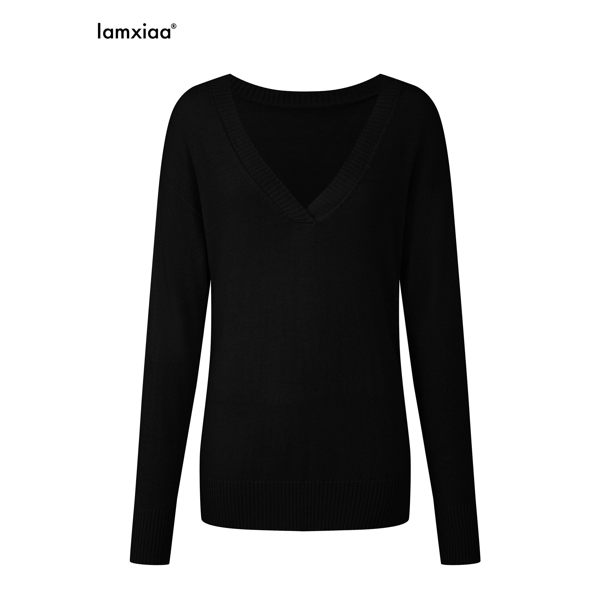 iamxiaa_Two_Tone_V-neck_Drop_Shoulder_Women&