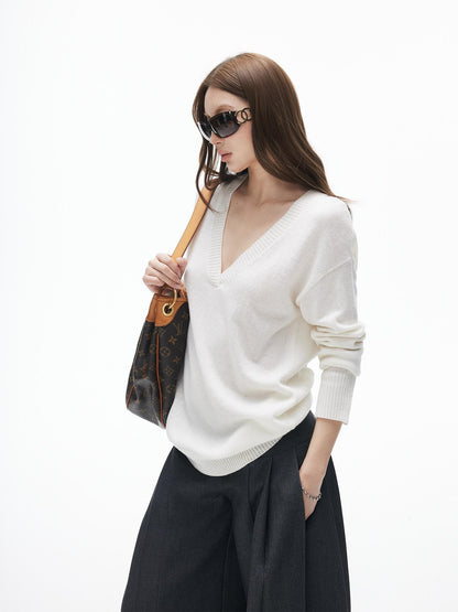iamxiaa Two Tone V-neck Drop Shoulder Women&