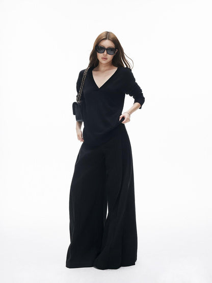 iamxiaa Two Tone V-neck Drop Shoulder Women&