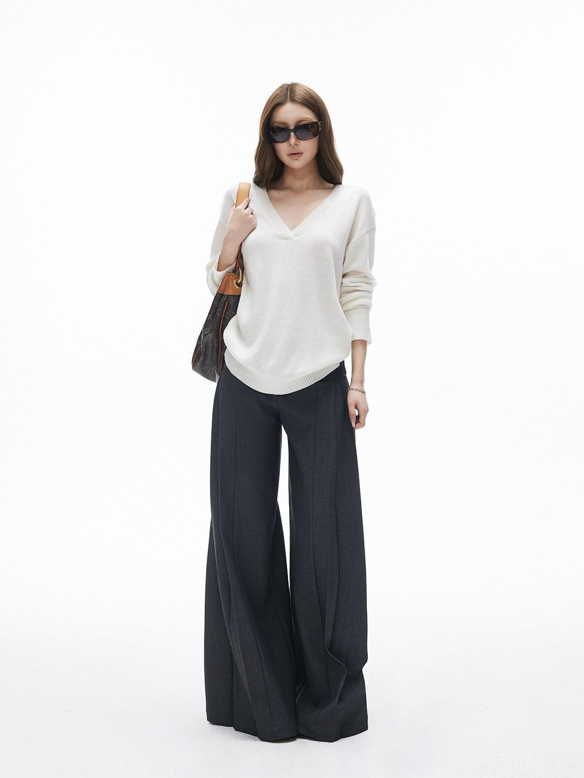iamxiaa Two Tone V-neck Drop Shoulder Women&