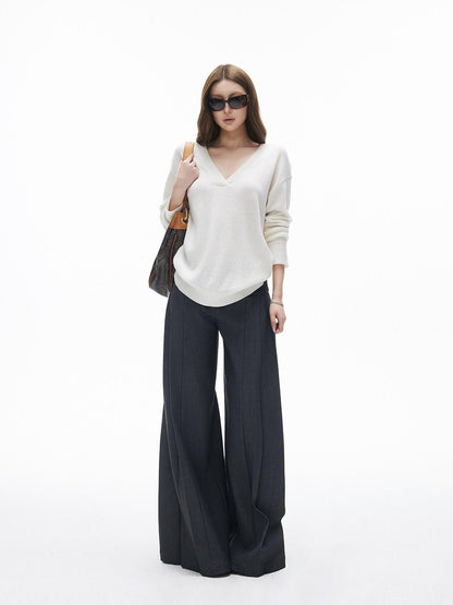 iamxiaa Two Tone V-neck Drop Shoulder Women&