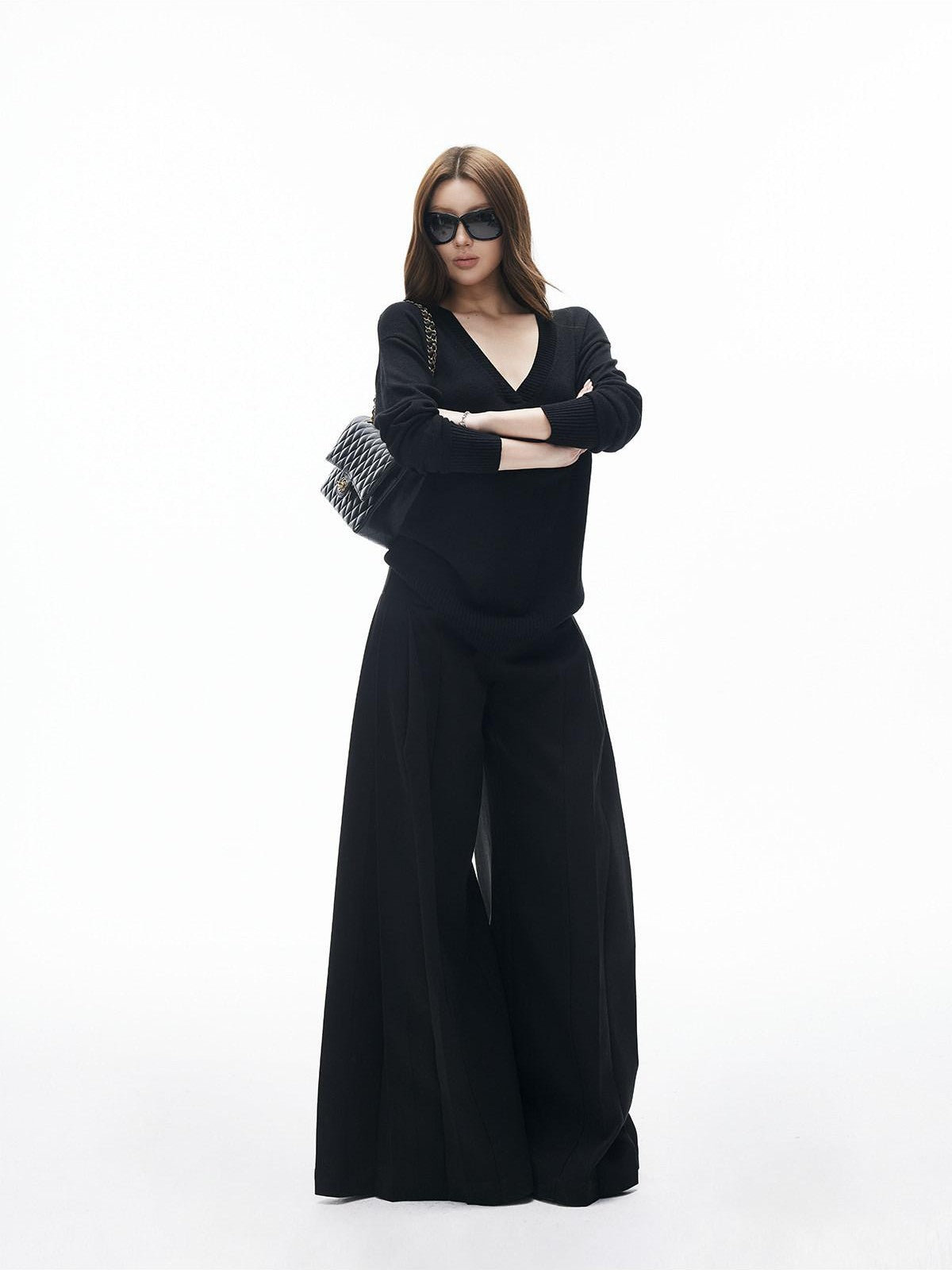 iamxiaa Two Tone V-neck Drop Shoulder Women&