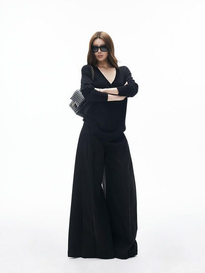 iamxiaa Two Tone V-neck Drop Shoulder Women&