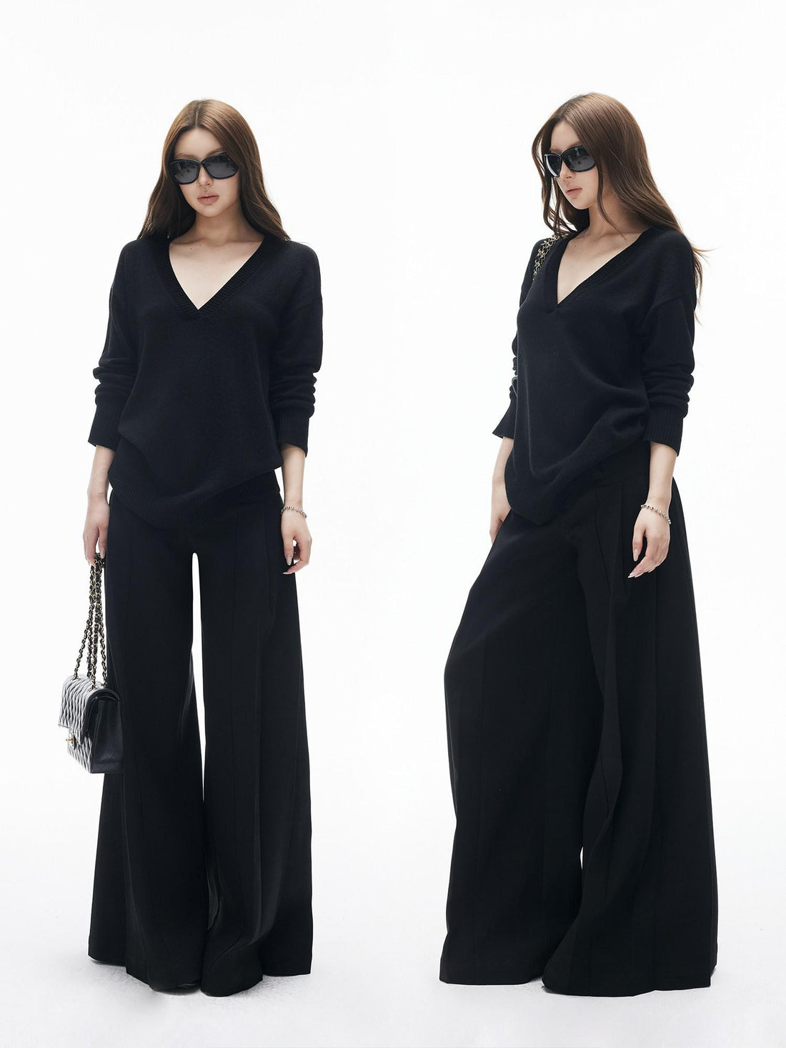 iamxiaa Two Tone V-neck Drop Shoulder Women&