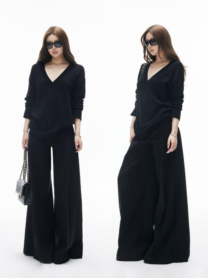 iamxiaa Two Tone V-neck Drop Shoulder Women&
