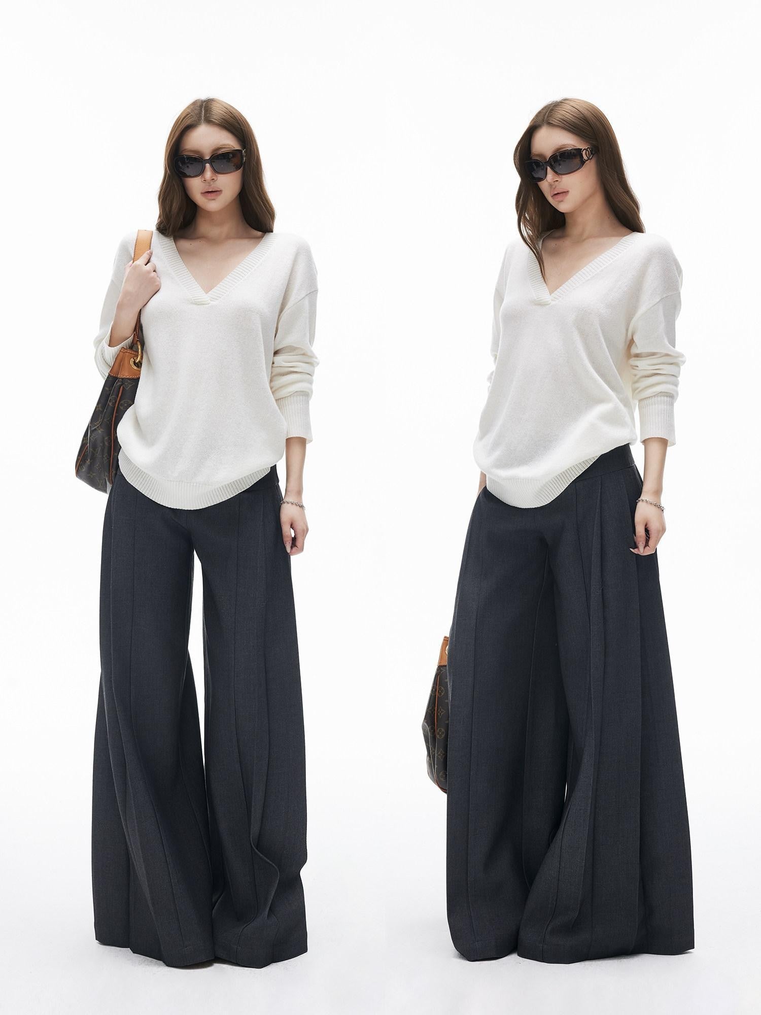 iamxiaa Two Tone V-neck Drop Shoulder Women&