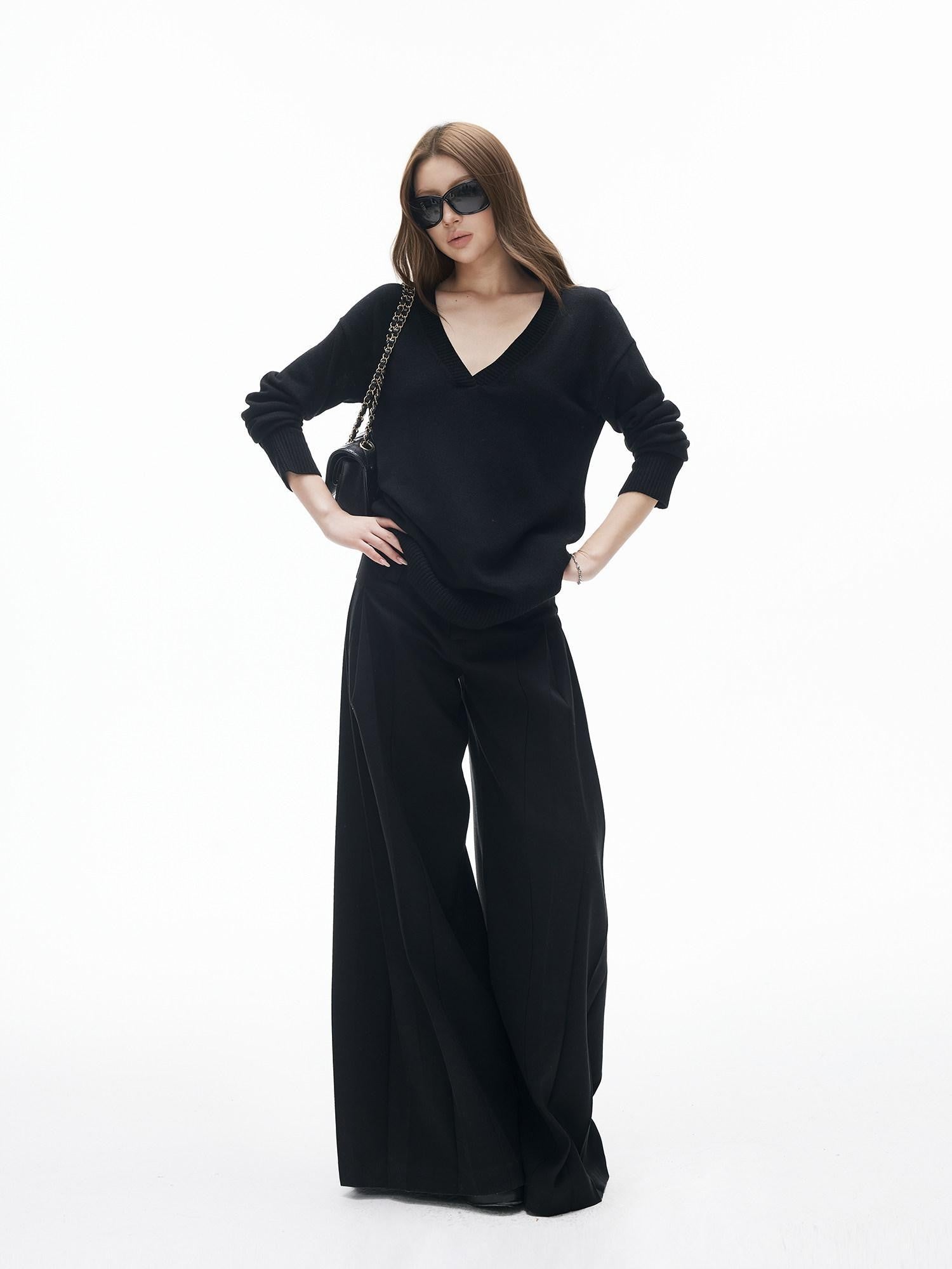 iamxiaa Two Tone V-neck Drop Shoulder Women&