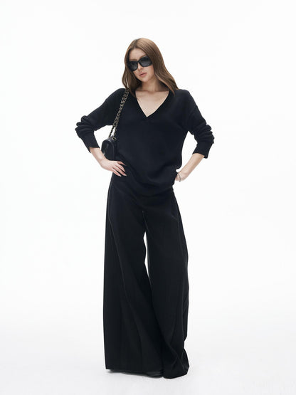 iamxiaa Two Tone V-neck Drop Shoulder Women&