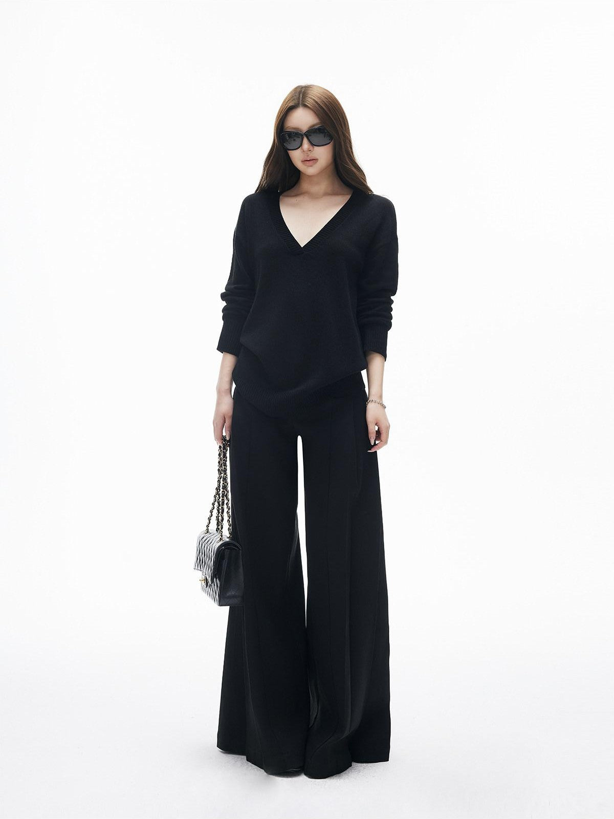 iamxiaa Two Tone V-neck Drop Shoulder Women&
