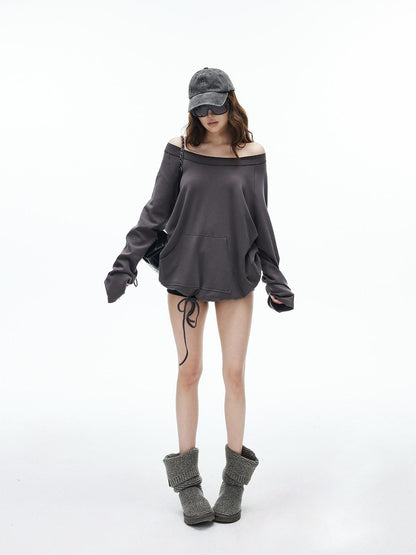 iamxiaa Two Way Crewneck Raglan Drawstring Hem Women&
