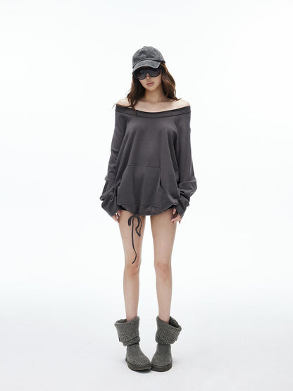 iamxiaa Two Way Crewneck Raglan Drawstring Hem Women&