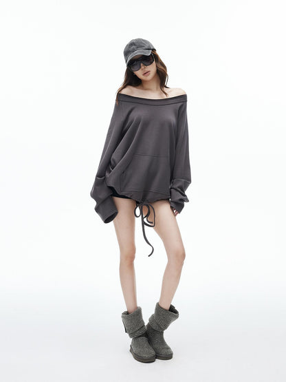 iamxiaa Two Way Crewneck Raglan Drawstring Hem Women&