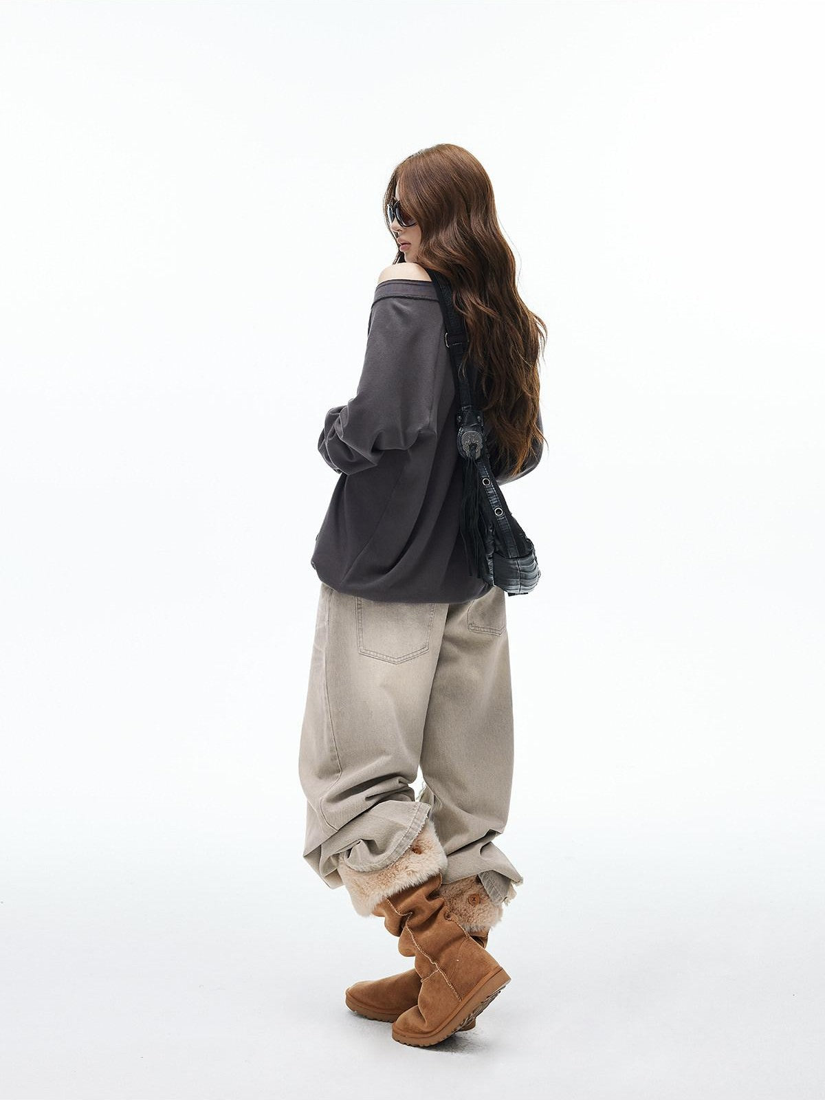 iamxiaa Two Way Crewneck Raglan Drawstring Hem Women&