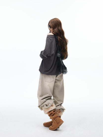 iamxiaa Two Way Crewneck Raglan Drawstring Hem Women&
