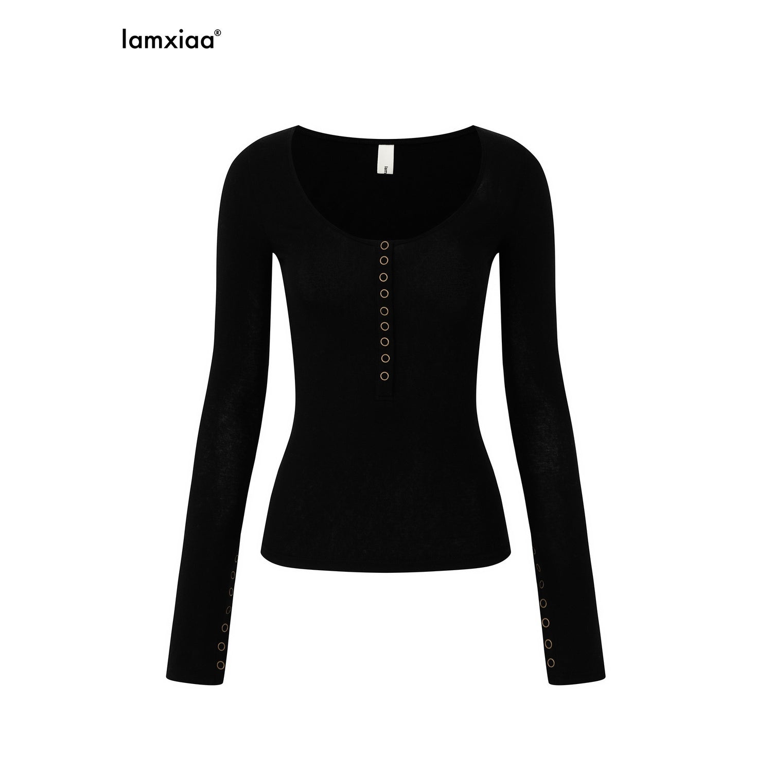 iamxiaa_U_Neck_9_Button_Placket_Adjustable_Cuffs_Women&