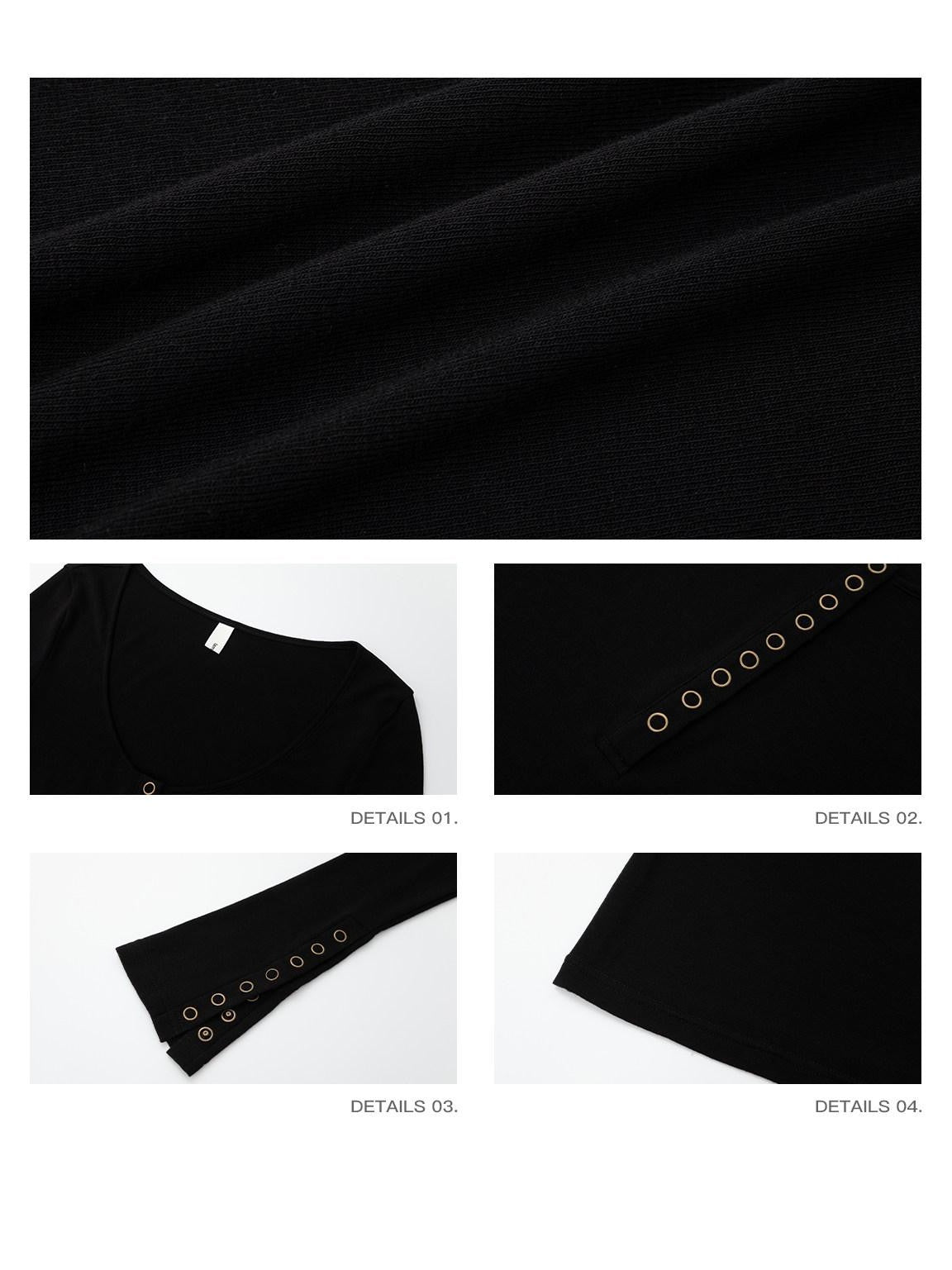 iamxiaa U Neck 9 Button Placket Adjustable Cuffs Women&