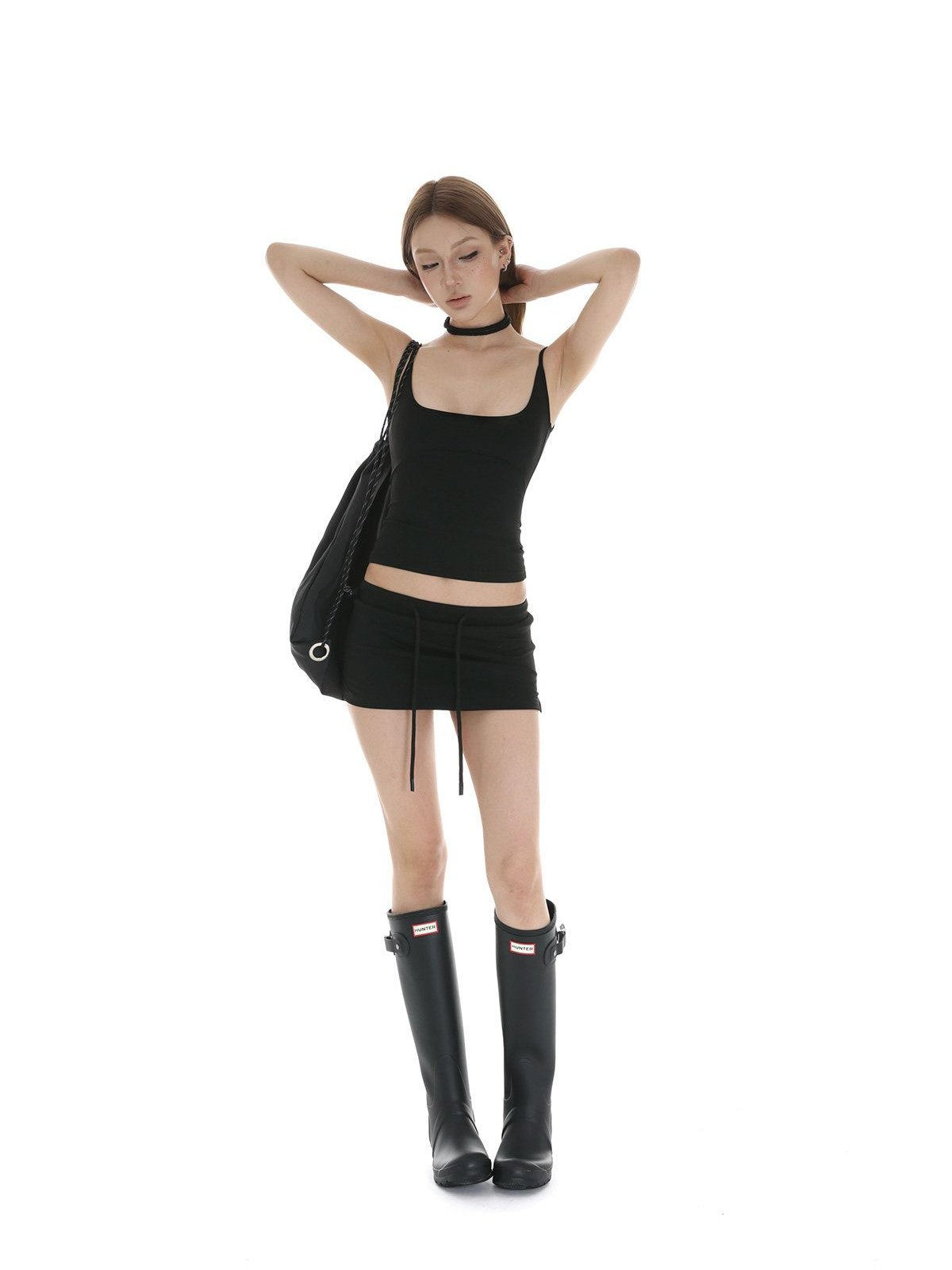 iamxiaa U Neck Backless Low Cut Strappy Crop Skort Low Rise Women&