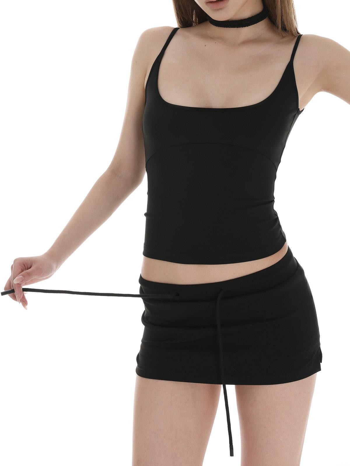 iamxiaa U Neck Backless Low Cut Strappy Crop Skort Low Rise Women&