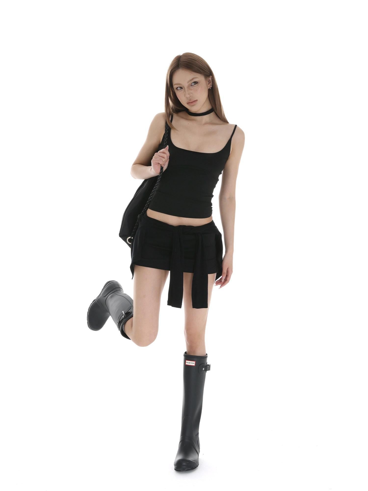 iamxiaa U Neck Backless Low Cut Strappy Crop Skort Low Rise Women&