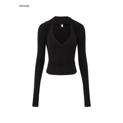 iamxiaa_V-neck_Halter_Waist_Cinching_Slim_Fit_Two_Piece_Women&