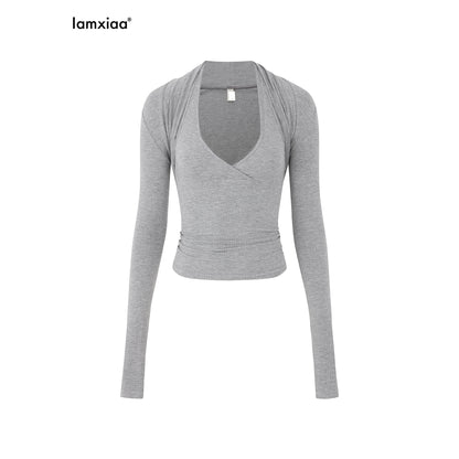 iamxiaa_V-neck_Halter_Waist_Cinching_Slim_Fit_Two_Piece_Women&