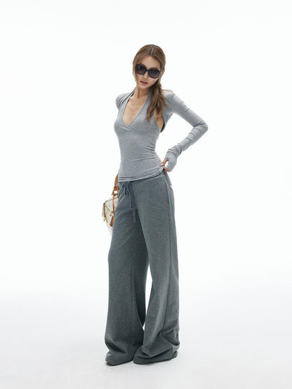 iamxiaa V-neck Halter Waist Cinching Slim Fit Two Piece Women&