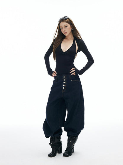 iamxiaa V-neck Halter Waist Cinching Slim Fit Two Piece Women&