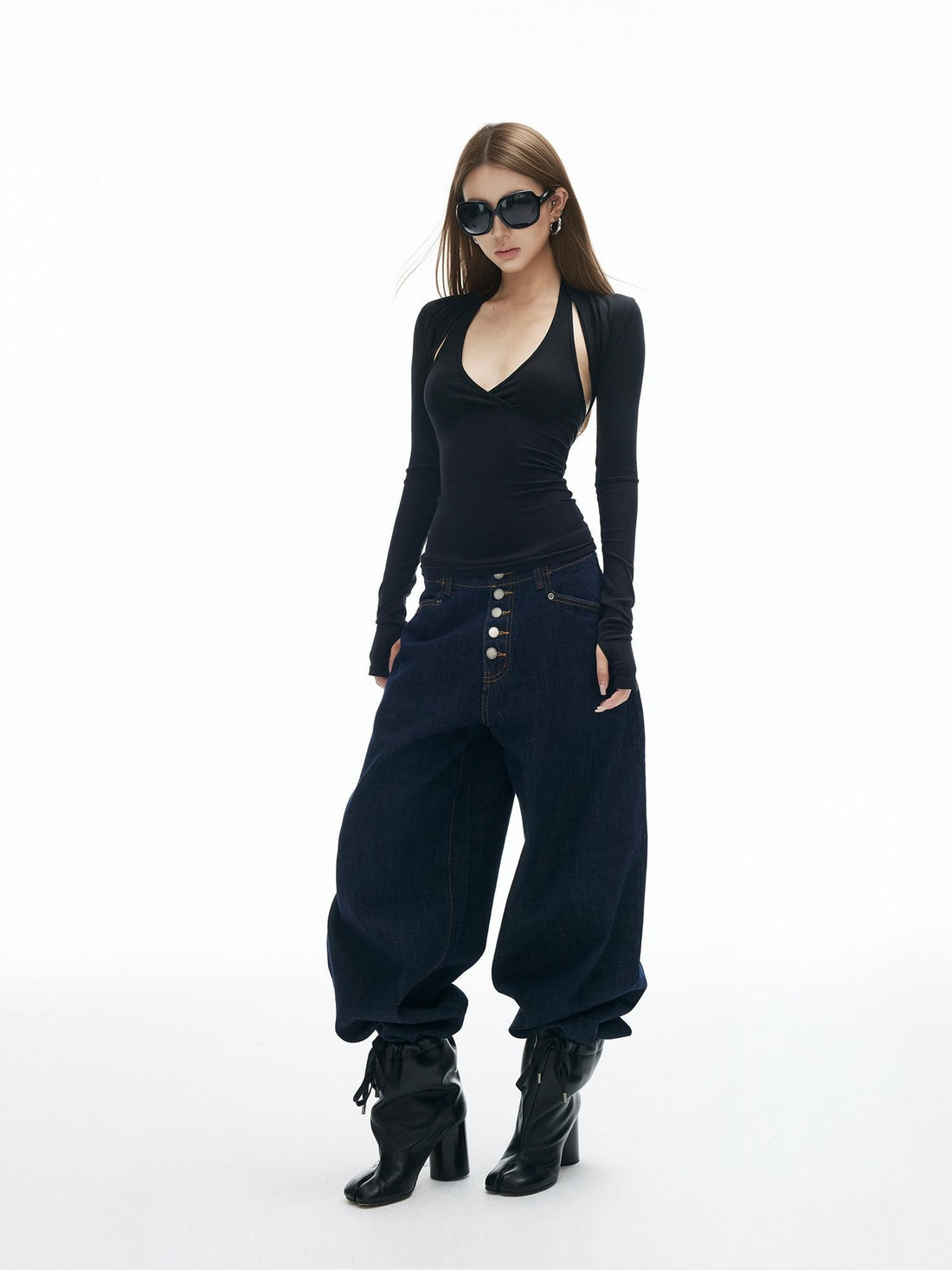 iamxiaa V-neck Halter Waist Cinching Slim Fit Two Piece Women&