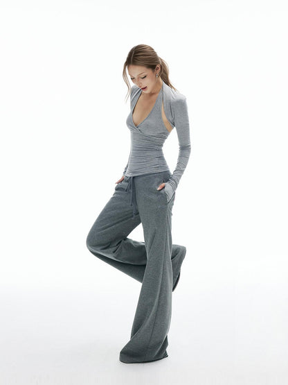 iamxiaa V-neck Halter Waist Cinching Slim Fit Two Piece Women&