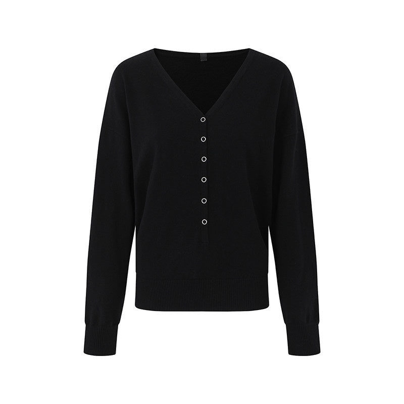 iamxiaa_V-neck_Henley_Hidden_Button_One_Shoulder_Women&