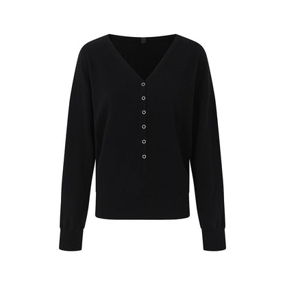 iamxiaa_V-neck_Henley_Hidden_Button_One_Shoulder_Women&