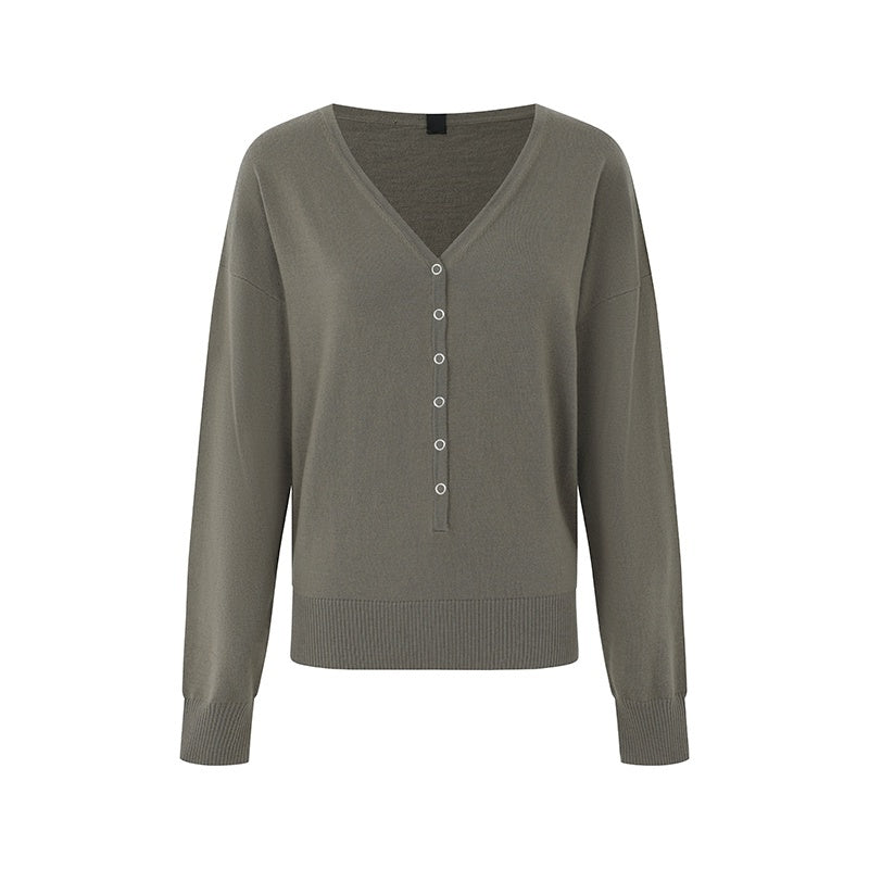 iamxiaa_V-neck_Henley_Hidden_Button_One_Shoulder_Women&