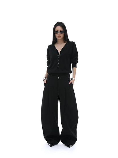iamxiaa V-neck Henley Hidden Button One Shoulder Women&