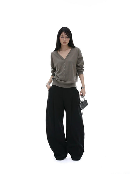 iamxiaa V-neck Henley Hidden Button One Shoulder Women&