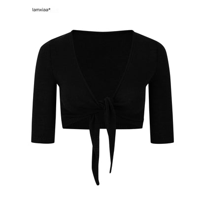 iamxiaa_V-neck_Layered_Cropped_Two_Tone_Mid_Sleeve_Women&