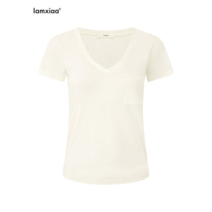 iamxiaa_V-neck_Patch_Pocket_Cap_Sleeve_Women&