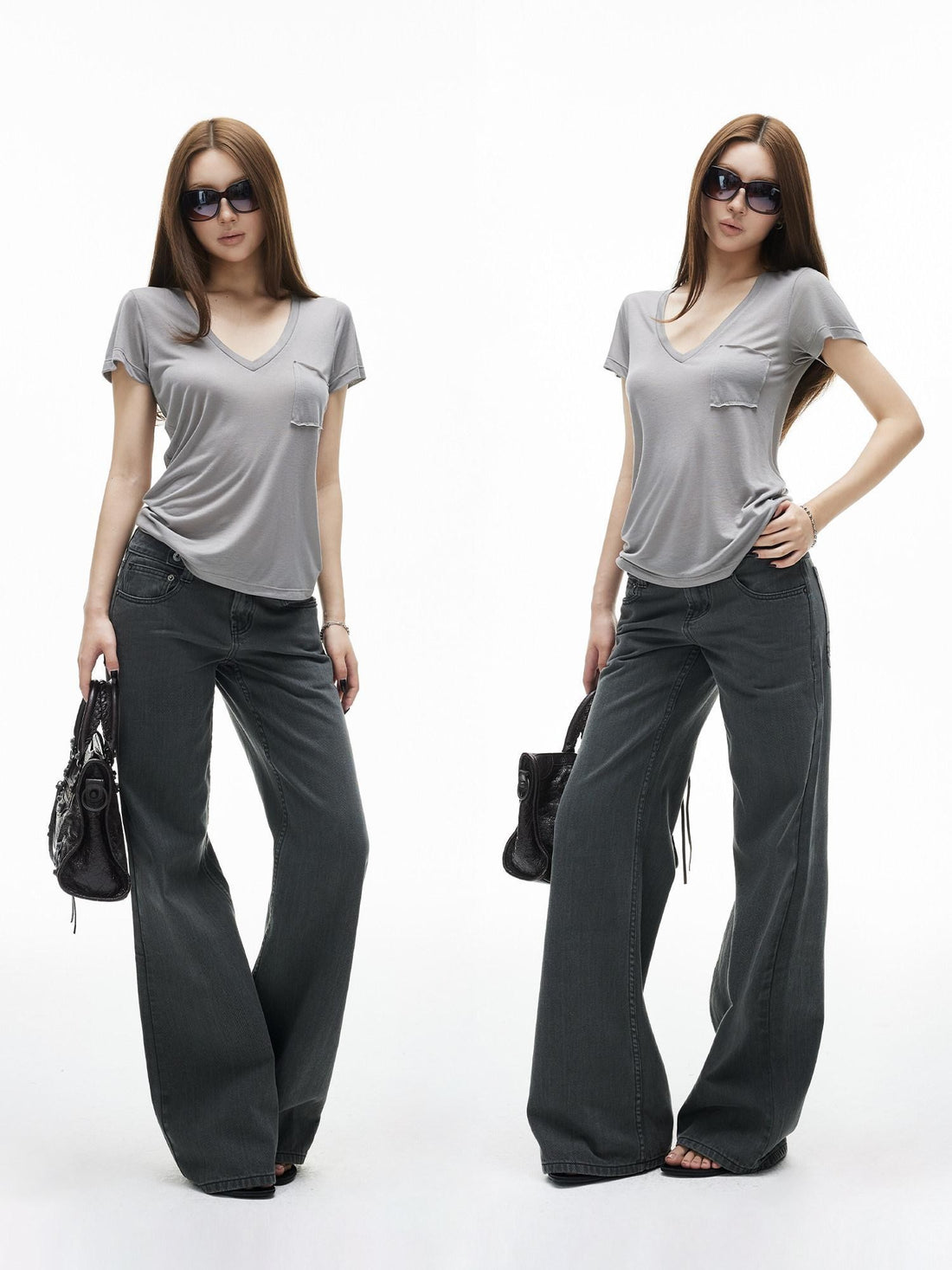 iamxiaa V-neck Patch Pocket Cap Sleeve Women&